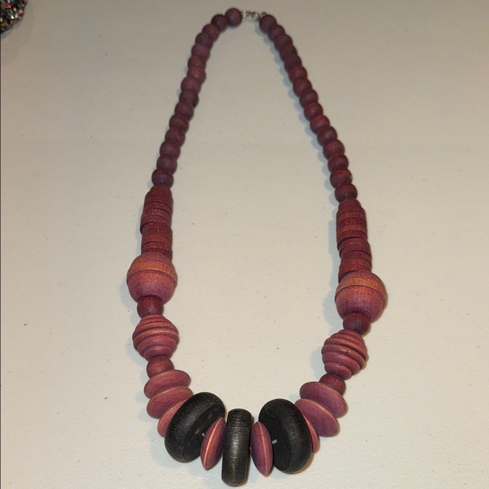 Elegant Black and Maroon Beaded Statement Necklace